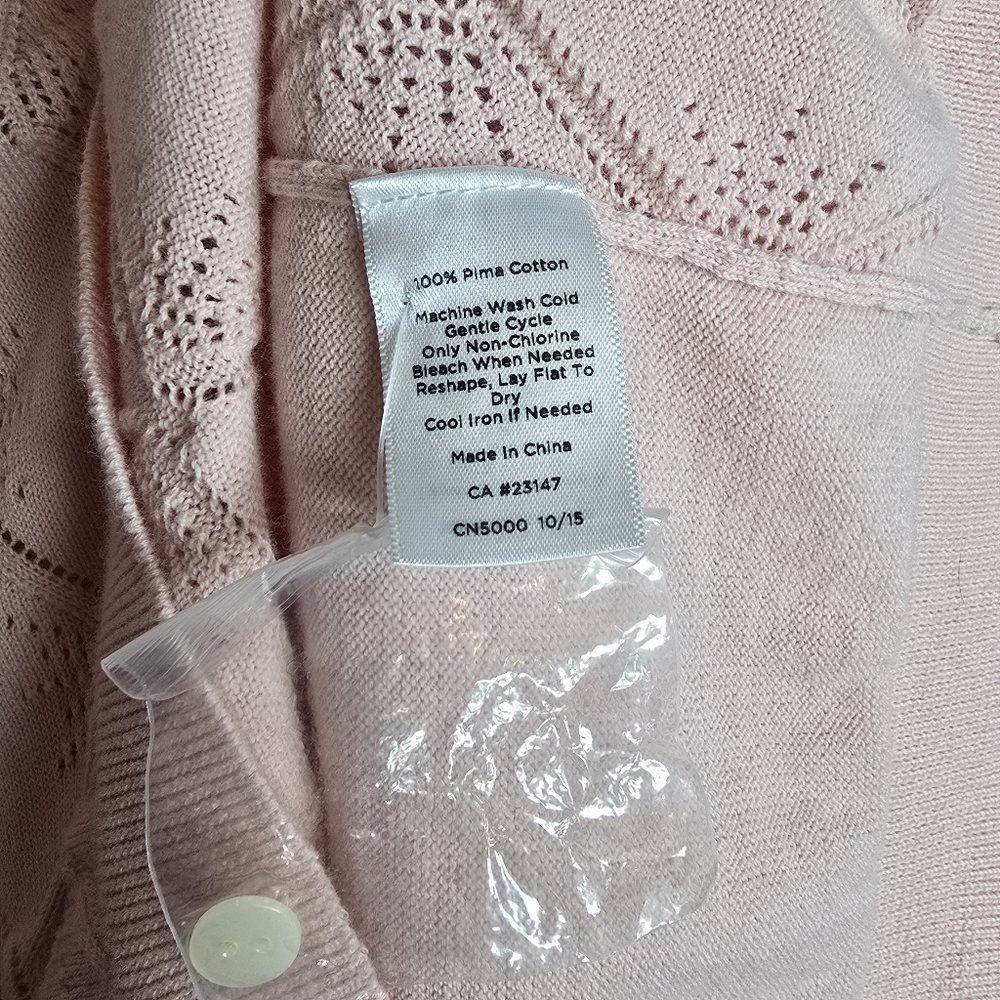 Talbots Women's Pointelle Pima Cotton Button Up Cardigan Sweater Pink 1X New - Picture 9 of 10
